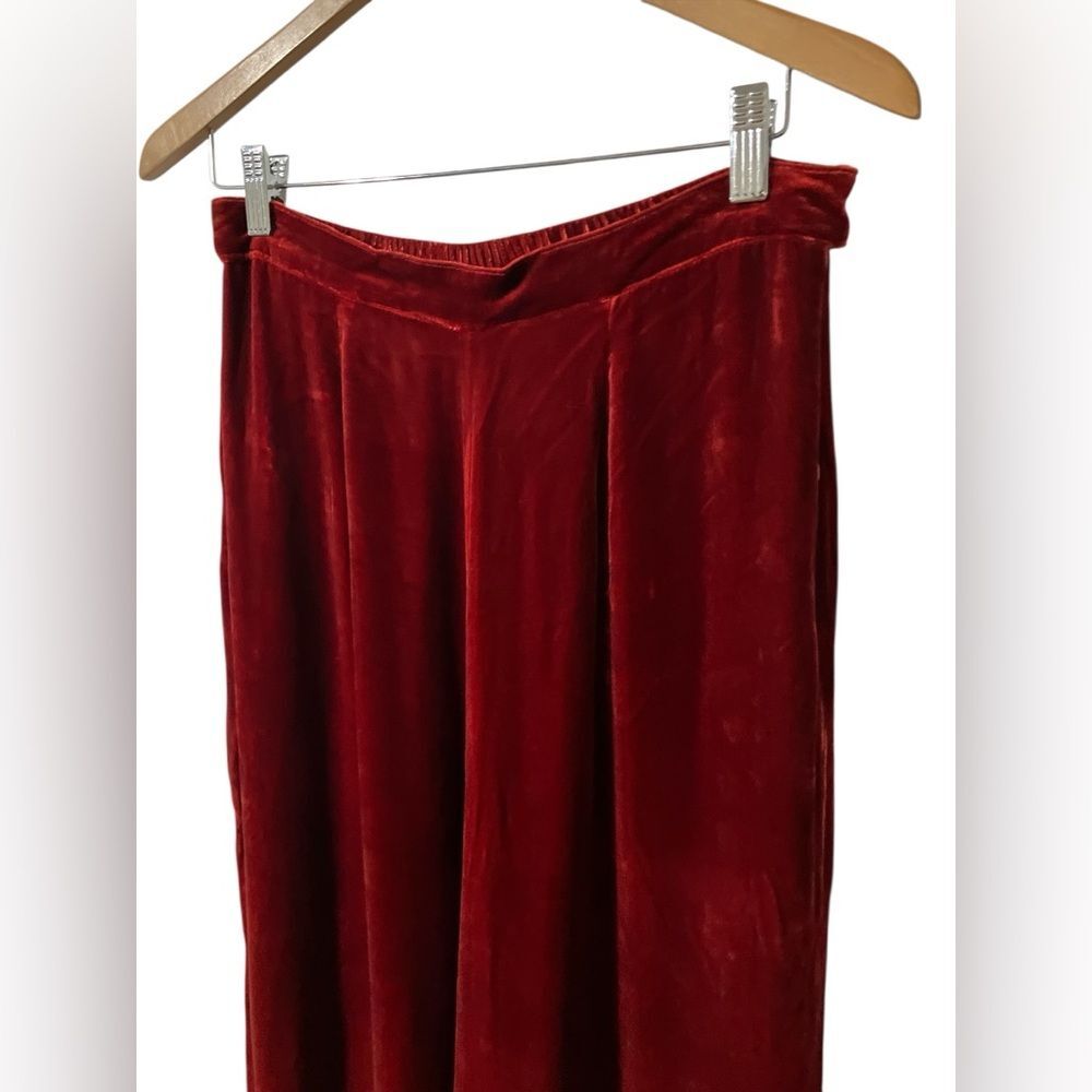 Ania A Velvet Pants Size L Holiday Luxury Silk Wide Leg Christmas Flowy - Picture 2 of 6